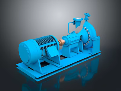 Blue Industrial Mechanical Pump System With Motor And Pipe Components On Stable Base 3d model
