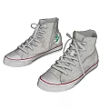 Light Gray High Top Canvas Shoes With Red Accent Trim Green Logo And White Laces