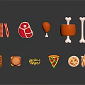 Assorted Food Items Including Hot Dog Burger Fries Pizza and Meat Products