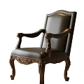 Accent Chair with Black Leather Upholstery Wooden Carved Arms and Legs Classic Design