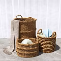 Woven Wicker Storage Baskets for Home Organizing with Towels and Linen Items