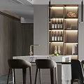 Elegant Modern Dining Table Set With Chairs Wine Cabinets And Pendant Lights 3d model