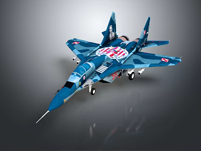 Blue Camouflage Fighter Jet Model With Detailed Paint And Military Insignia 3d model