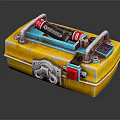 Yellow Homemade Weapon Box Featuring Red Blue Components And Metal Parts