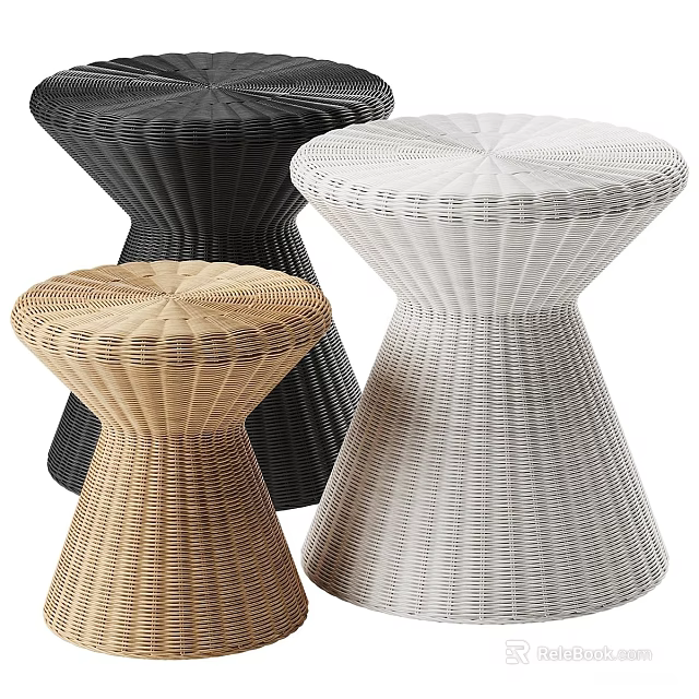 Chic Woven Rattan Hourglass Shaped Side Tables In Three Neutral Colors For Modern Home Decor 3d model 