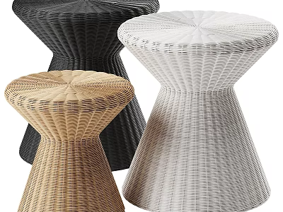 Chic Woven Rattan Hourglass Shaped Side Tables In Three Neutral Colors For Modern Home Decor 3d model