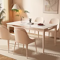 Modern White Dining Table Set with Four Chairs Vase and Fruit Plate Decor