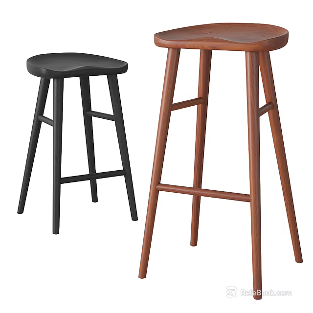 Stylish Modern Bar Stools with Black and Brown Wooden Frames 3d model