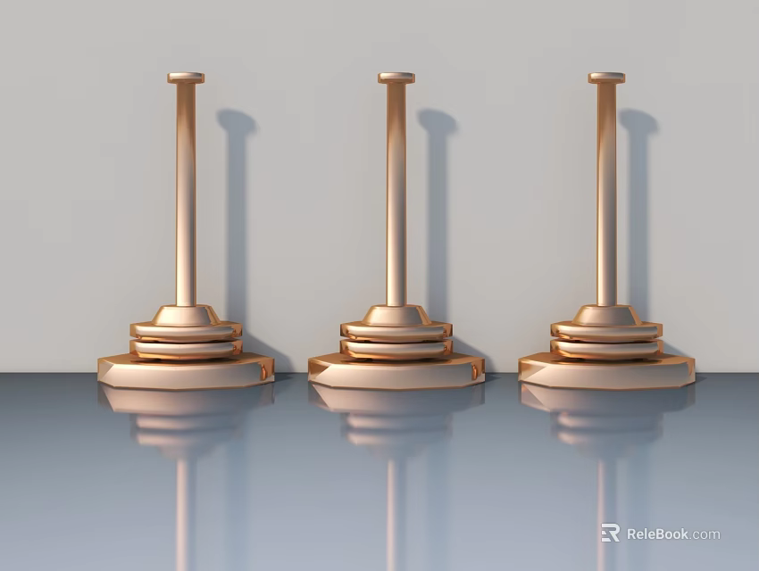 Swing Door Brass Hinges Three Pieces With Smooth Surface And Reflection 3d model