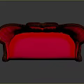 Red Upholstered Sofa with Heart Shaped Backrest and Wooden Carved Frame for Living Room