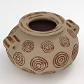 Traditional Handcrafted Pottery Jar With Beige Base Brown Spiral Patterns And Handles