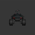 Armored Military Vehicle With Roof Mounted Weapon And Large Wheels On Parking Surface