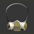 Weapon Themed Tactical Gas Mask With White And Gold Filter Canisters And Adjustable Strap Design