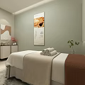 Relaxing SPA Sauna Room Interior Design With Massage Bed And Decorative Vase
