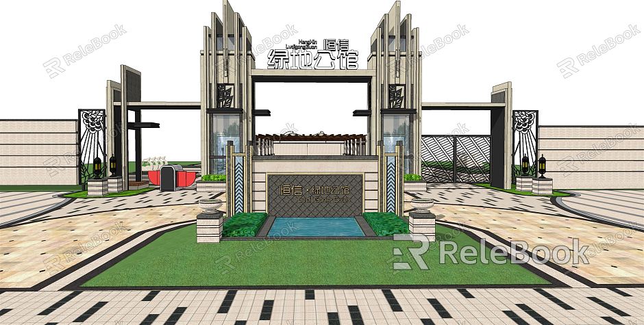 New Chinese style entrance door landscape model