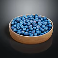 Juicy Fresh Blueberries Filled in Natural Wooden Bowl on Dark Background
