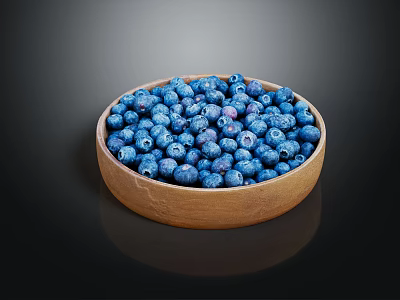 Juicy Fresh Blueberries Filled in Natural Wooden Bowl on Dark Background 3d model
