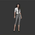 Professional Woman In White Shirt With Tie Gray Cropped Pants And Black High Heels