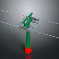 Green Pole Electrical Structure With Red Base Metal Frame And Wires 3d model