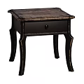 Vintage Black Bedside Table With Wooden Top Drawer And Curved Legs