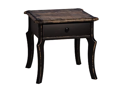 Vintage Black Bedside Table With Wooden Top Drawer And Curved Legs 3d model