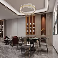 Elegant Hotel Mahjong Room Interior With Table Chairs Chandelier And Decorative Paintings