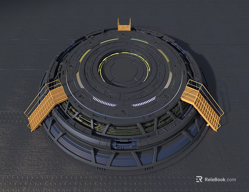 Futuristic Circular Activation Device With Yellow Stairs And Illuminated Rings 3d model 