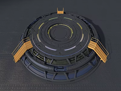 Futuristic Circular Activation Device With Yellow Stairs And Illuminated Rings 3d model