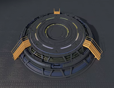 Futuristic Circular Activation Device With Yellow Stairs And Illuminated Rings 3d model