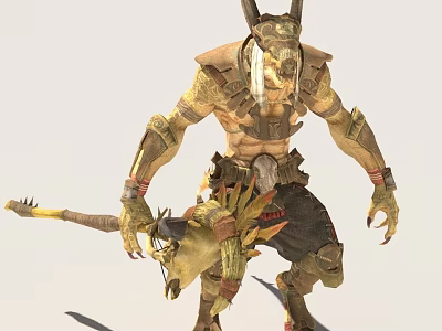 Horned Armored Fantasy Warrior Figure With Small Spiked Lizard Creature Companion 3d model