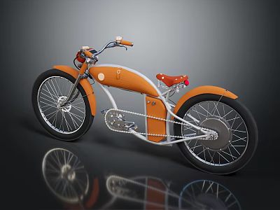 Vintage Orange And White Bicycle With Red Saddle And Large Wheels Design 3d model