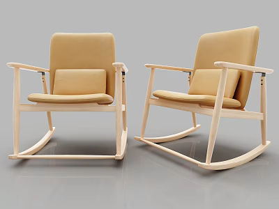 Comfortable Beige Rocking Chair with Wooden Frame Padded Seat Backrest Armrests Modern Design 3d model