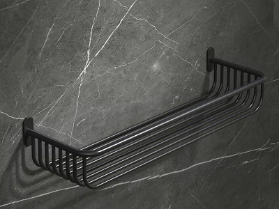 Black Metal Bathroom Shelf Wall Mounted On Grey Marble Textured Wall 3d model