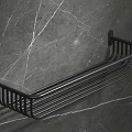 Black Metal Bathroom Shelf Wall Mounted On Grey Marble Textured Wall