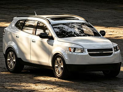 White SUV Car Exterior Design With Sunlight And Shadows On Outdoor Ground 3d model