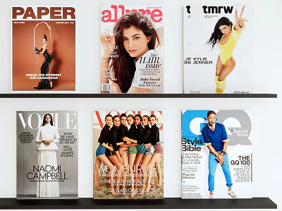 Popular Fashion Magazines Including VOGUE GQ PAPER allure tmrw with Models and Styles 3d model