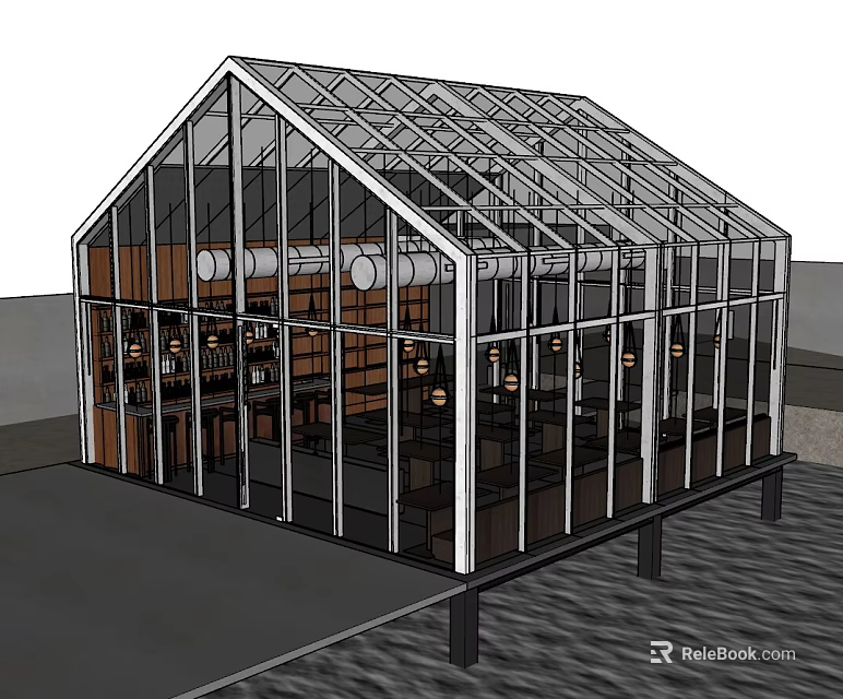 Modern Glass Sunroom Design With Transparent Structure And Metal Frame Roof 3d model 