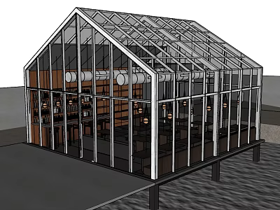 Modern Glass Sunroom Design With Transparent Structure And Metal Frame Roof 3d model