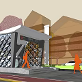 Urban Bus Station With Street Vehicles Pedestrian Crosswalk And Trees