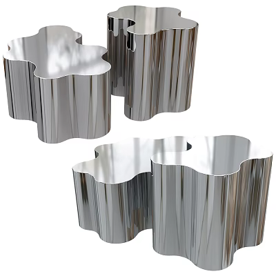 Modern Metallic Coffee Table Set With Curved Edges And Reflective Surface 3d model