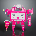 Pink Robot Character With Smiling Face And Ice Cream Cone Design Features 3d model