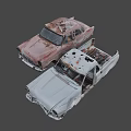 Two Rusty Old Cars With Open Doors And Abandoned Worn Out Look