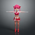 Pink Haired Game and Movie Character with Pigtails Red Outfit Red Shoes and Outstretched Arms