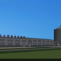 Industrial Factory Building Food Grade With Large Silver Silos Blue Sky Green Lawn And White Truck