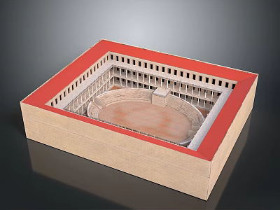 Ancient Roman Colosseum Model With Red Border Circular Arena Tiered Seats And Square Base 3d model