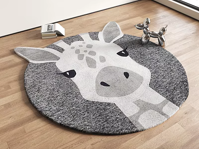 Cute Giraffe Shaped Rug Gray White Design For Kids Room Floor 3d model