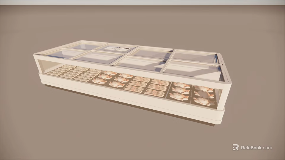 Commercial Freezer Display With Transparent Lid And Multiple Compartments For Food Storage 3d model 