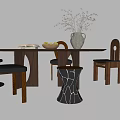 Round Wooden Dining Table Set With Modern Unique Chairs Vase Books And Fruit Bowl