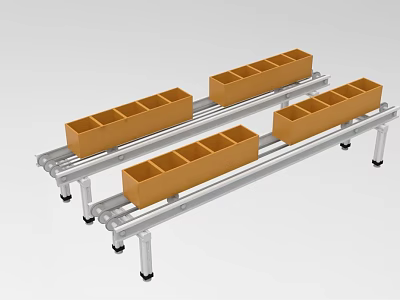 Industrial Automated Conveyor Equipment With Yellow Storage Containers On Metal Rails 3d model