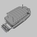 Vintage Double Deck Ship With Canopy Roof Metal Staircase Wooden Railing And Brick Walls